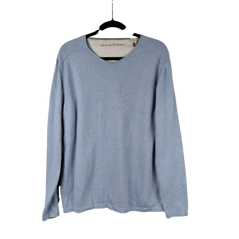Tommy Bahama Men's Light Blue V Neck Sweater Long Sleeve Cotton Cashmere Blend L